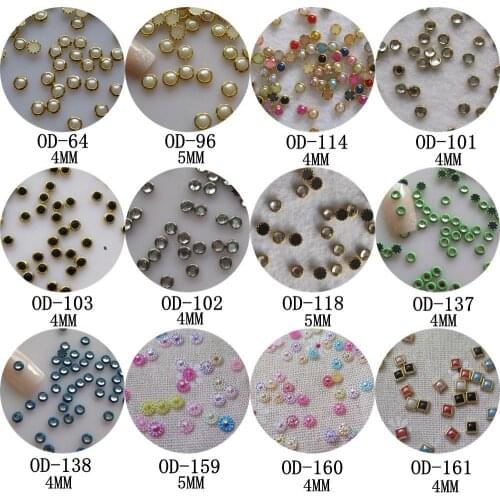 3D 100pcs/bag Different 4MM/5MM Gold Circle Half Pearl Green Blue Circle Rhinestone Square Rhinestone