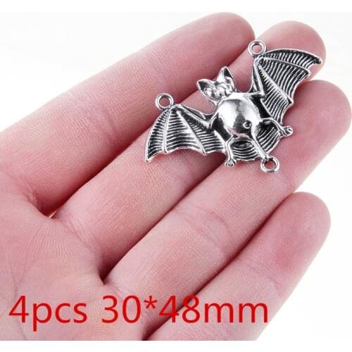 4Pcs 30*48mm Animal Bat Connector Charms Antique Silver Color Tone Pendant Findings Diy Accessories Handmade Jewelry Makeing