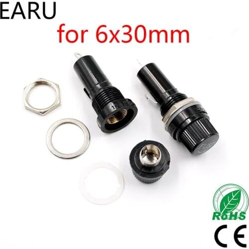 5pcs/lot 6*30mm glass fuse holders 6x30 black insurance tube socket fuse holder for 6*30 insurance Panel Mount Fuse Holder