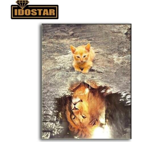 5d diamond painting cat reflecting lion mosaic diamond full drill square round diamond Embroidery rhinestone painting animal