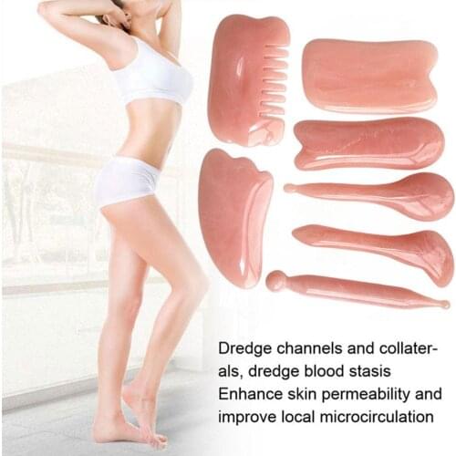7pcs/set Massage Natural Rose Quartz Gua Sha Tool Massage Traditional Tool Scraping SPA Acupuncture Stone Beauty V3X8