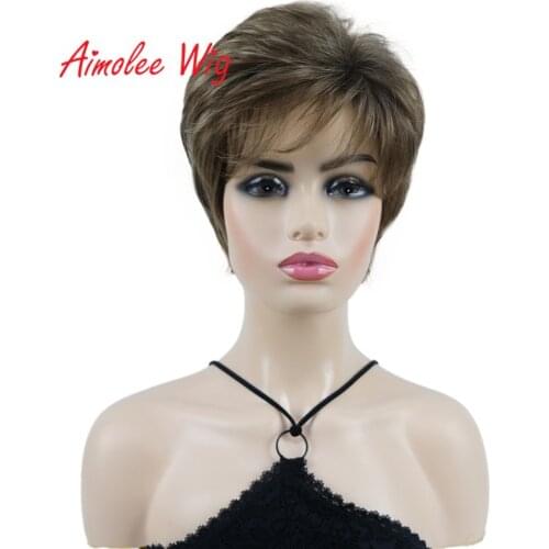 Aimolee Short Straight Synthetic Wigs with Air Bangs Premium Hair Natural Fashion for Women