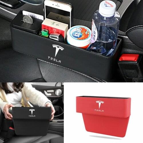 Car Seat Crevice Storage Box for Tesla Logo Roadster ModelS Model3 ModelX Cybertruck Cup Drink Holder Organizer Accessories
