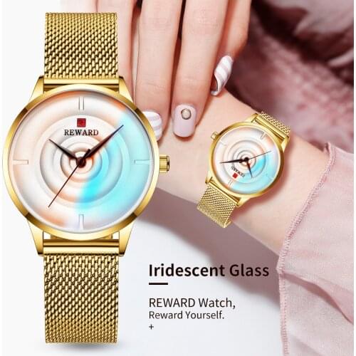 REWARD Women Watches Top Brand Luxury Stainless Steel Waterproof Quartz Watch Ladies Color Changing Glass Wristwatch Reloj Mujer