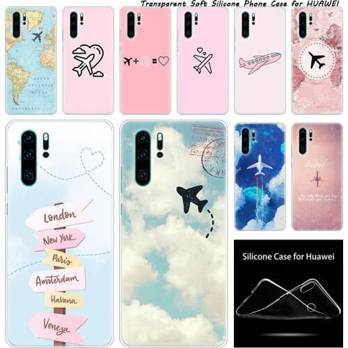 Luxury Soft Silicone Case Airplane in world travel for Huawei NOVA 3 3i 5 5i P20 P30 Pro P9 P10 P8 Lite 2017 P Smart Z Plus 2019