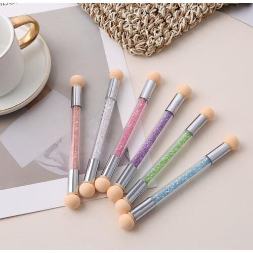 2021 NEW 1Pc Double-ended Gradient Shading Pen Dotting Brush Sponge Head Rhinestone Handle Nail Art Brush Nail Art Painting Tool