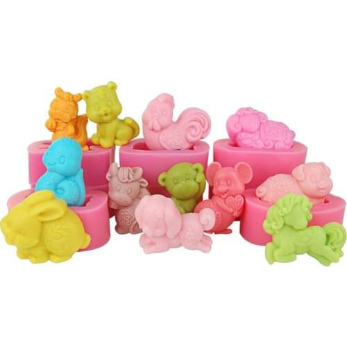 12 Kinds Animal China Zodiac Easter Rabbit Soap Mold DIY Cute Soap Mold Candle Mold Cake Candle Mold Decoration DIY Soap Gift