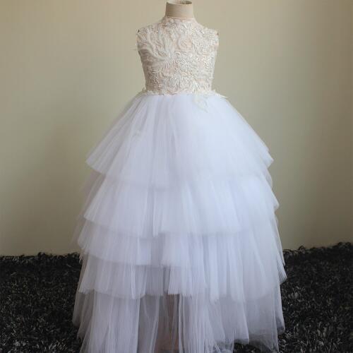 Hot sale flower girls wedding dress girls halter sleeveless Ball Gown layered dresses