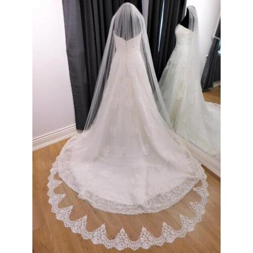 Cathedral Lace Bride Veil White Ivory Single Layer 3M Long Wedding Tulle Veils With Comb