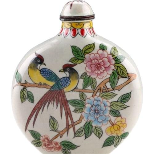 China Cloisonne Hand-painted Bird & Flower Snuff Bottles w Qianlong Mark
