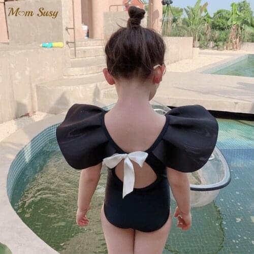Summer Baby Girls Princess Swim Suit Fly Sleeve With Cap Infant Toddler Child Swimwear Bodysuit Kid Swimming Clothing 1-10Y