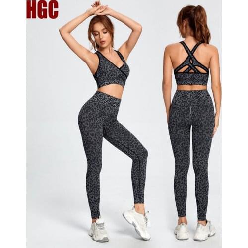 Leopard Sportwear Top Leggings 2 Pcs Yoga Set Women Gym Clothes Seamless Suit Fitness High Elastic Bra Tracksuit Sport Outfit