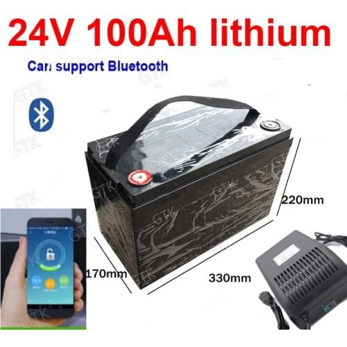 GTK 24v 100Ah lithium ion battery with bluetooth BMS APP for Solar Golf Car lipo Battery for Forklift fork + 29.4v 10A Charger