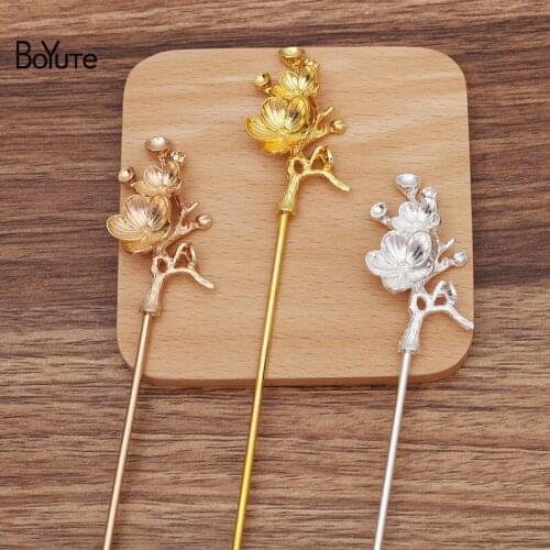 BoYuTe (10 Pieces/Lot) 30*55MM Metal Alloy Flower Hair Stick Materials Vintage Style Handmade Diy Hair Accessories Wholesale