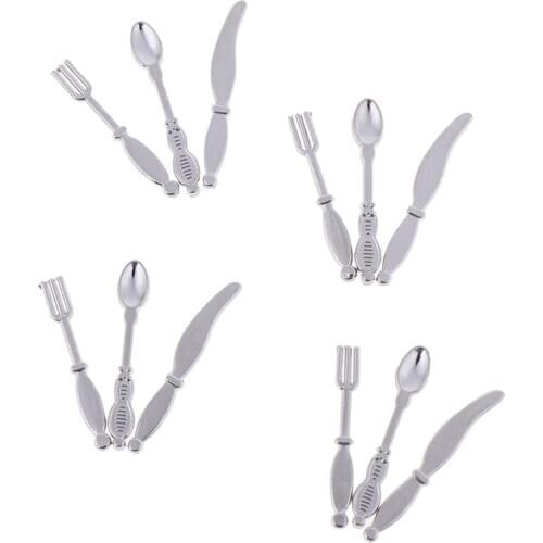 Mini 1/12 Dollhouse Miniature Kitchen Tableware Spoon Knife Fork Set Kitchen Accessories Pretend Play Toys