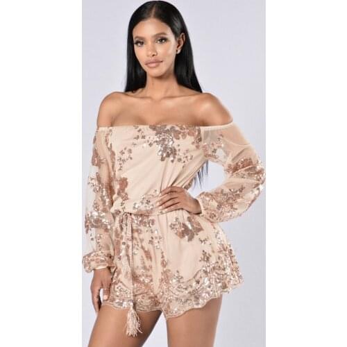 Fashion Champagne Sequins Bandage Bodycon Jumpsuit Catsuit Playsuit Clubwear M283