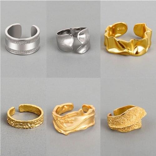 VENTFILLE 925 Sterling Silver Open Ring For Women INS Niche Irregular Wave Sand Surface Wide Noodle Original Party Birthday Gift