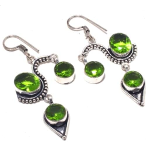 Peridots, Silver Overlay on Copper Earrings ,65 mm , E3939