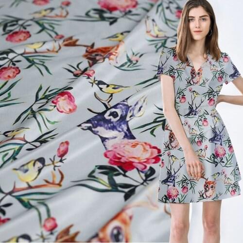 Pearlsilk 12momme Deer Cat Printed Crepe de Chine 100% Silk Materials Shirt Dress DIY clothes fabrics Freeshipping