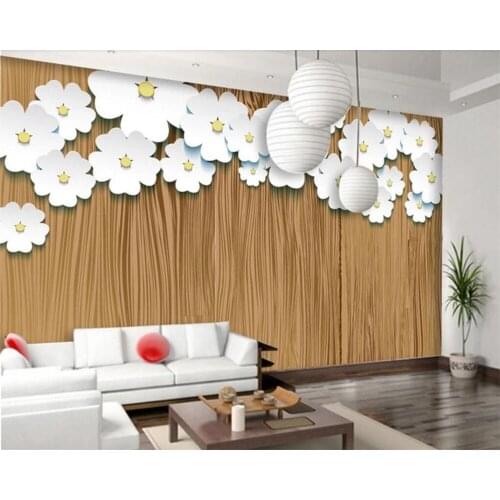 Beibehang Custom wallpaper wood texture origami art white flowers tv sofa background living room bedroom background 3d wallpaper