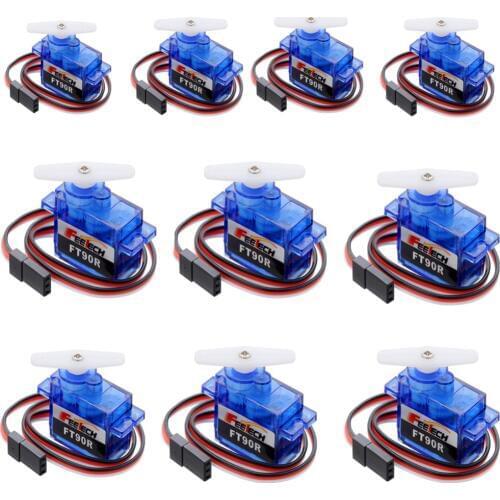 10pcs Feetech FT90R Servos, 360 Degree Continuous Rotation 9g Micro RC Servo, 6V 1.5KG PWM For Drone Smart Car,Boat, Robot