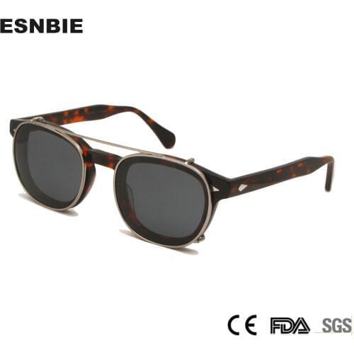 Small Acetate Optical Glasses Frame Round Clip On Sunglasses Men Polarized Uv400 High Quality Women Shades Johnny Depp Style