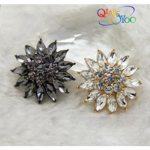 2pcs 22mm diameter glass Rhinestone buttons fit for coat,sweater, fur,Decorations buttons Wedding decoration Sunflower Crystal