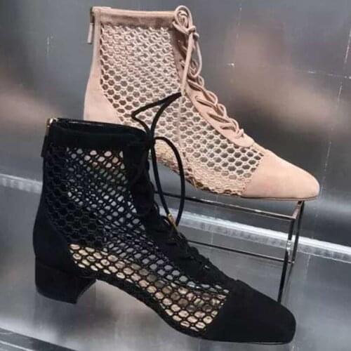 Luxury Design Square Toe Women Boots Cut-outs Summer Shoes Woman Chunky Heels Ankle Booties Cross-tied Botas Mujer invierno 2019