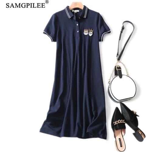 Cotton Dresses Women Plus Size Dresses For Women Casual A-line Solid Short Appliques Knee-length Turn-down Collar Long Dresses