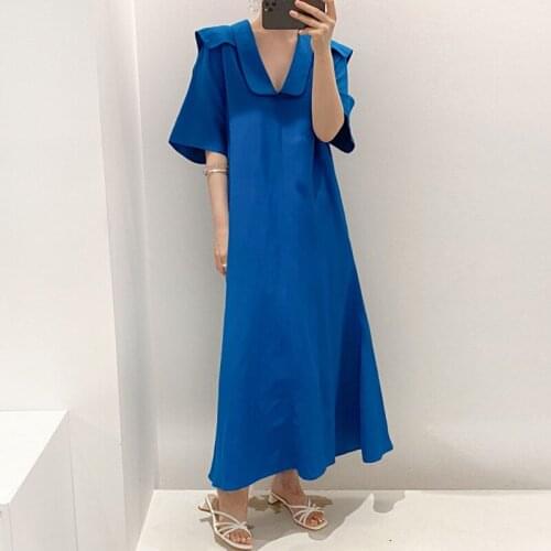 Womens Spring Summer Fashion Designer Brief Long Cotton Dress Female Chic Casual Loose Dress TB676