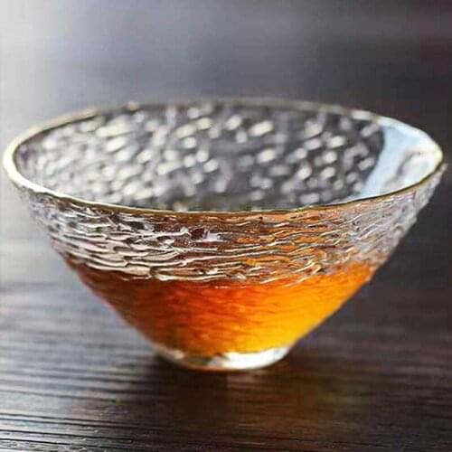 1Pcs Gold Glass Tea Bowl Cup with Gold Trim Japanese style Hand Hammer Kung Fu Accessories Green Puer Tea Cups Teaware