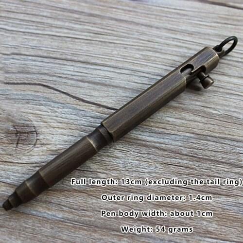 1PC Portable Retro Brass Bolt Spring Press Signature Writing Pen EDC Tactical Defense Metal Copper Pen Office Desktop Decoration