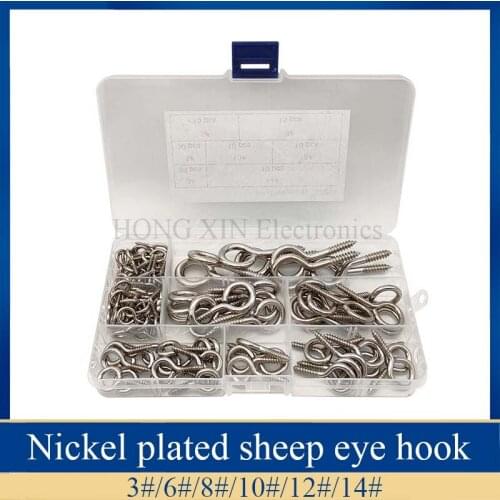 120pcs/Set Nickel plated sheep eye hook 3#4#5#6#8#10# Sheep eye self tapping screw Self-tapping hook