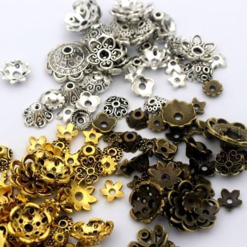 150pcs Mixed Tibetan Silver Gold Flower Metal Spacer Loose End Bead Caps For Jewelry Making Finding Wholesale