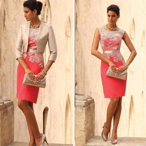 2019 Graceful Red Mother Of The Bride Dresses With Satin Jacket Wedding Guest Outfi Formal Party Gowns For Women Handwork