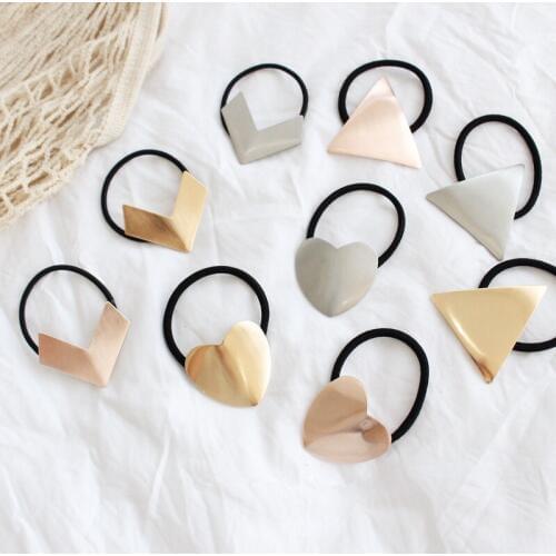 2019 Popular Geometric Metal Simple Scrunchie Women Elastic Hair Rubber Bands Accessories For Girls Ties Hair Ring Rope Headwear