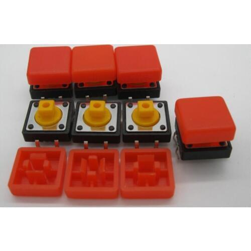 25PCS B3F-4055 Tactile Touch Push Button Switch Momentary 12*12*7.3MM tact Micro switch button +25PCS red colors Tact Cap