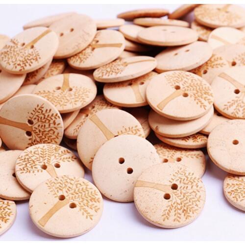 30mm 10pcs Carved Vintage Sewing Wooden Buttons Tree Natural Color Sweater Accessories For Costura Baby Clothes Craft Supplies