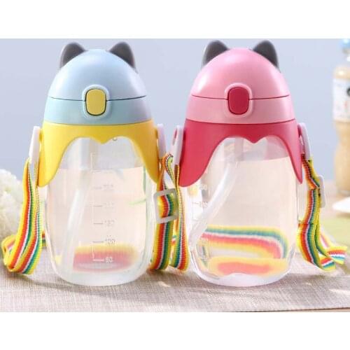 400ML Plastic Straw Cup Childrens Feeding Cup Portable Kid water bottle Learn Drinking Sippy Cup with Rope Milk Bottle BPA Free