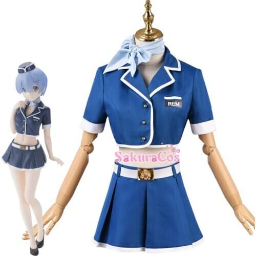 Anime Re:Life In A Different World From Zero Rem Uniform Of The Stewardess Cosplay Costume Women Halloween Free Shipping 2020