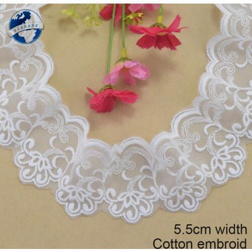5.5cm width white cotton embroided lace ribbon guipure trim DIY wedding Accessories dolls lace african french lace applique#2884