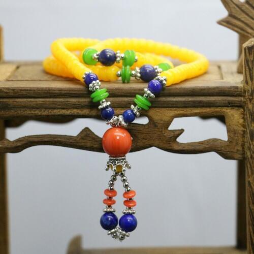 Ethnic style Retro Yellow Thailand Buddha Bracelet for women girls hand chain Beads Ladies Pendant Tassels Jewelry Making Design