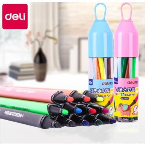 Deli 12/18/24/36 Colors Watercolor Pen Set Washable Children Drawing Painting Graffiti Stationery Water Color Pen Students gift