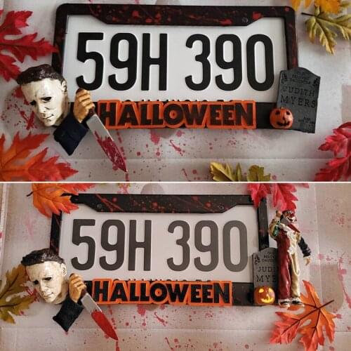 Home Decor Halloween Michael Myers License Plate Frame Resin Halloween Themes Decoration For Universal Car Decoration