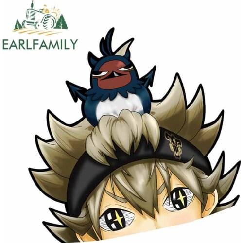 EARLFAMILY 13cm x 12.7cm for Balck Clover Asta Peeker Car Stickers Waterproof Pull Flower Scratch-proof Windshield Decals