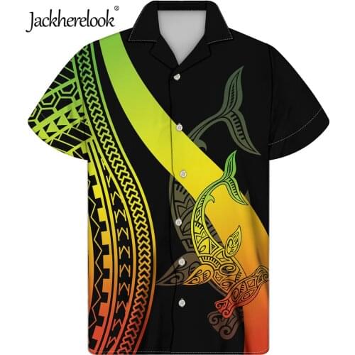 Jackherelook Loose Hawaiian Men Shirts Colorful Polynesian Tribal Rasta Pacific Tuna Style Summer Beach Top Short Sleeve Chemise