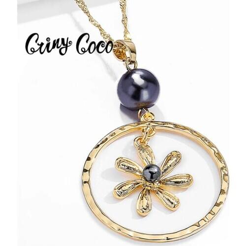2020 Hawaii Design Necklaces for Women Big Round Golden Flower Pearl Chain on the Neck Gift for Ladies Cring Coco Hotsale Luxury