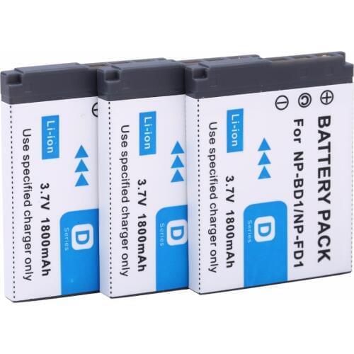 Hot selling 3pcs 1800mAh NP-BD1 BD1 NP-FD1 Li-ion Battery for Sony DSC-T2 T70 T77 T90 Camera