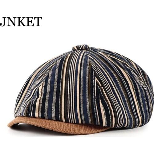 JNKET New Fashion Striped Men and Women‘s Octagonal Cap Artistic Cap Casual Beret Hat Peaked Cap Newsboy Hat Casquette