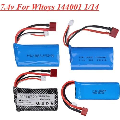 For Wltoys 144001 car 2s 7.4V 1500/2200/3000/3200mAh lipo battery T Plug for Wltoys 144001 12423 12428 RC car Spare Parts